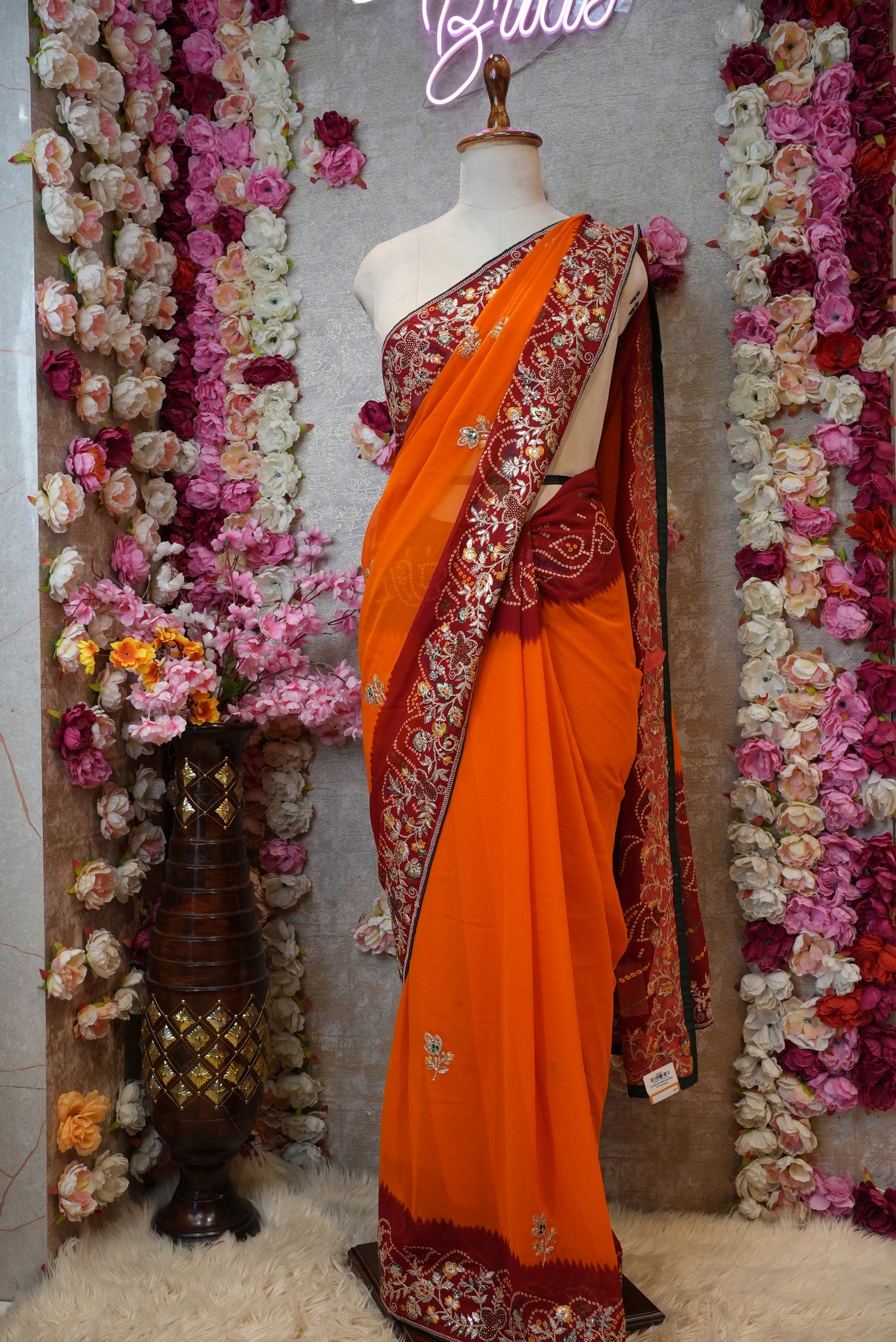 RAJASTHANI TRADITIONAL PILA CHUNRI SAREEE WITH SEQUENCE WORK (WITH BLOUSE)  ##SR0296