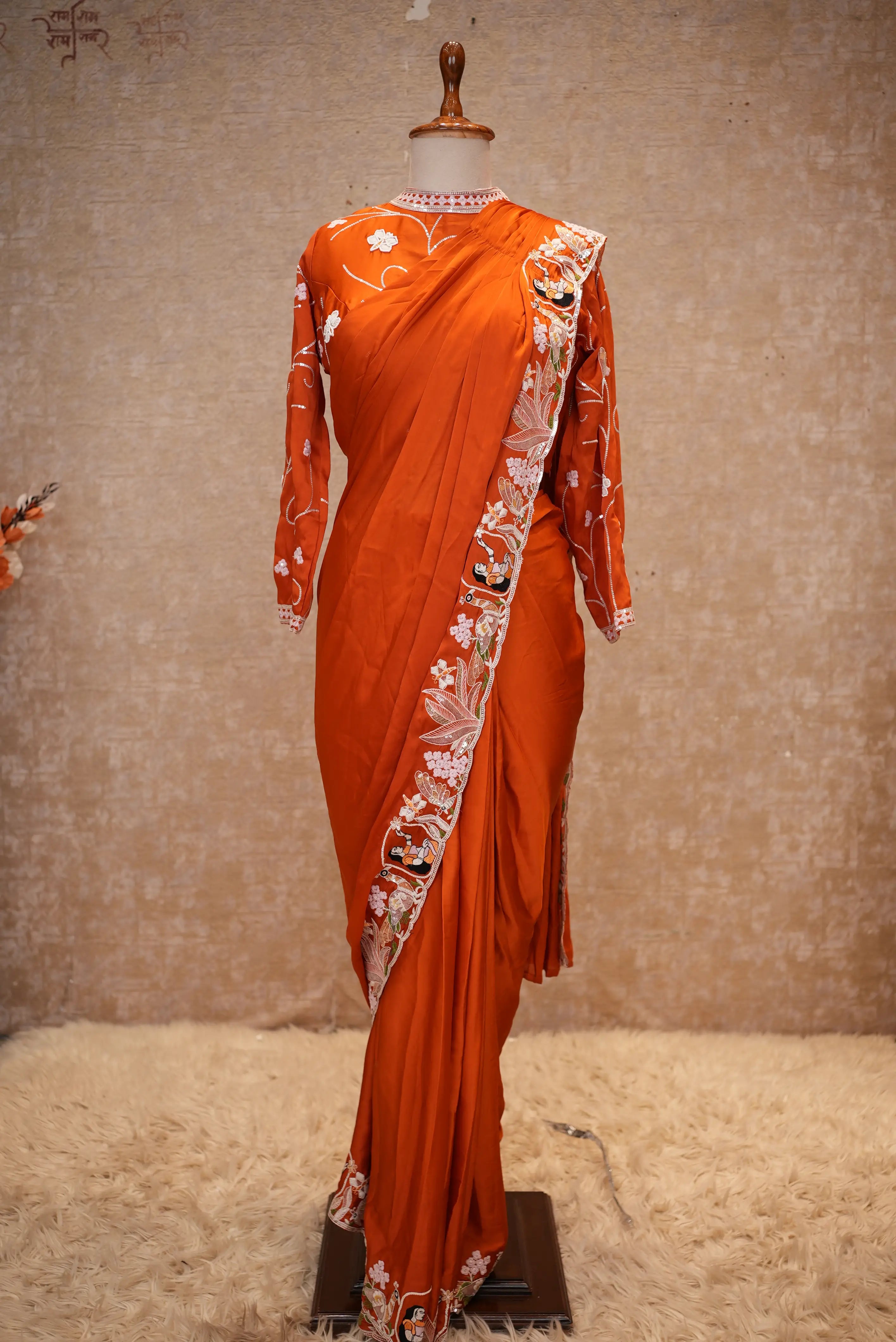 Embroidered pattern stitch blouse saree
