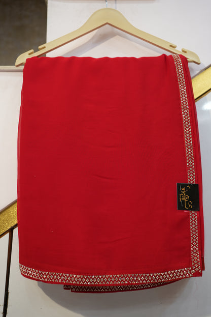 Elegant Georgette Fabric Saree with Zarkan Border & Stylish Belt – Girlish Look (WITH BLOUSE) ##SR0217