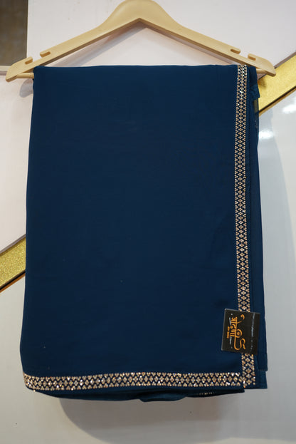 Elegant Georgette Fabric Saree with Zarkan Border & Stylish Belt – Girlish Look (WITH BLOUSE) ##SR0217