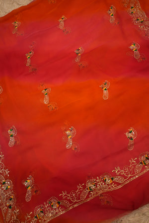 MULTICOLOUR RAJWARI SAREE WITH AARI-TARI WORK ON GEORGETTE FABRIC (WITHOUT BLOUSE)  ##SR459