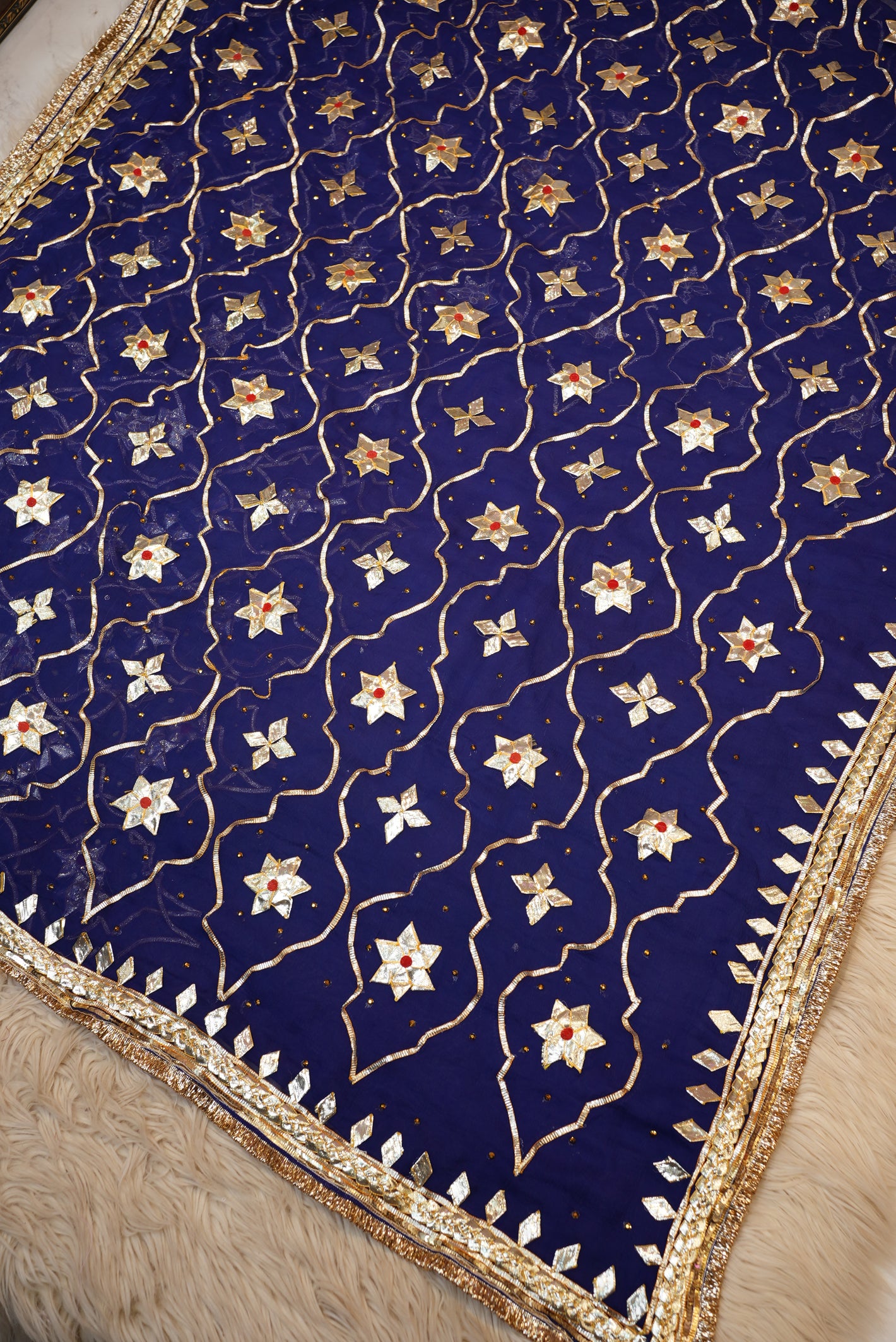 CHIFFON FABIRC SAREE WITH RAJASTHANI KACHI GOTA PATTI HANDWORK & HEAVY JAAL PATTERN AND ANGI BLOUSE ##SR460