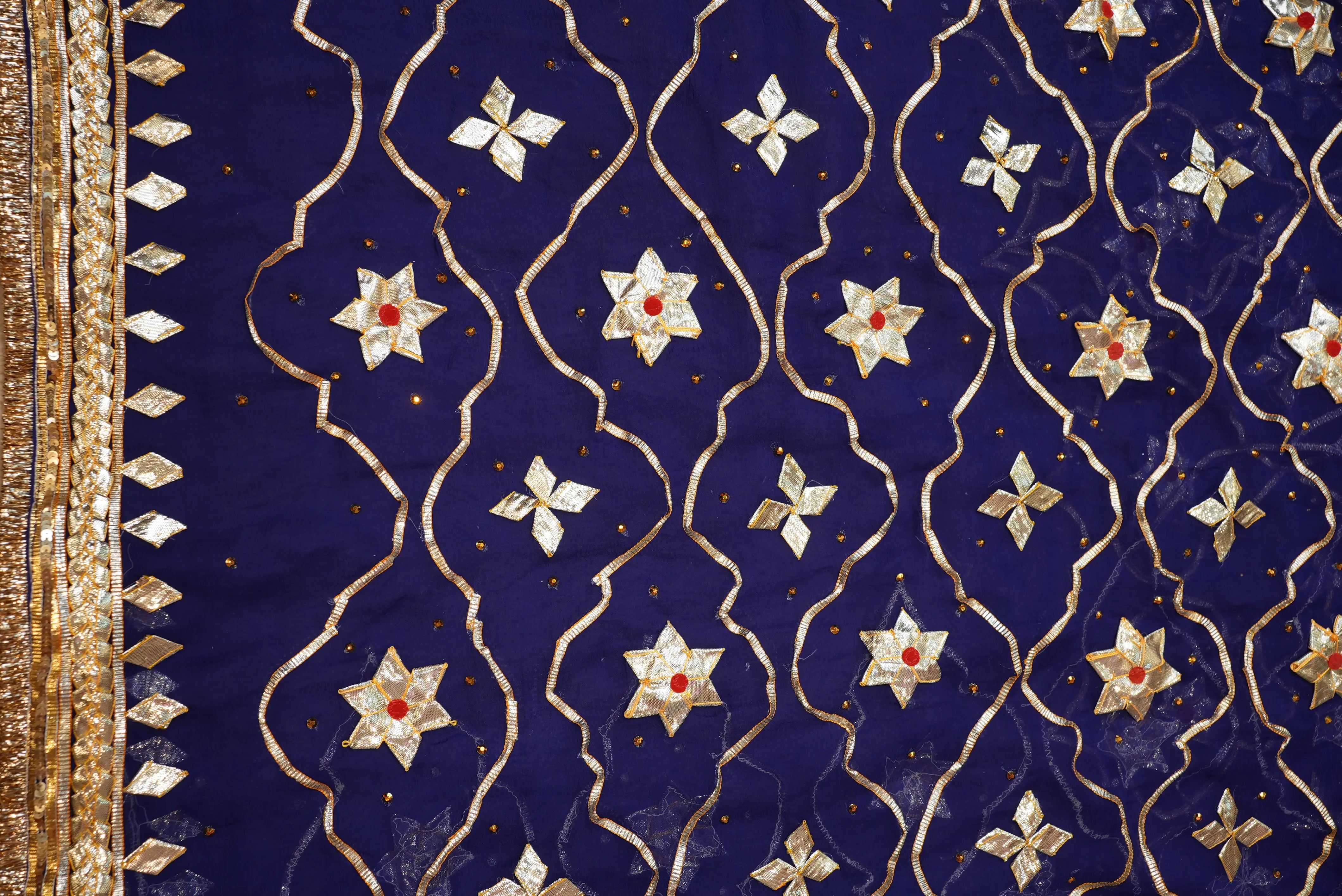 Neelgiri Chiffon Saree with Rajasthani Kachi Gota Patti & Aangi Blouse