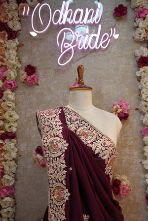 BRIDAL SAREE WITH HEAVY BORDER SEQUENCE ,EMBROIDERY AND DORI WORK (6.15 MTR CUT ) (WITH BLOUSE)  ##SR0216