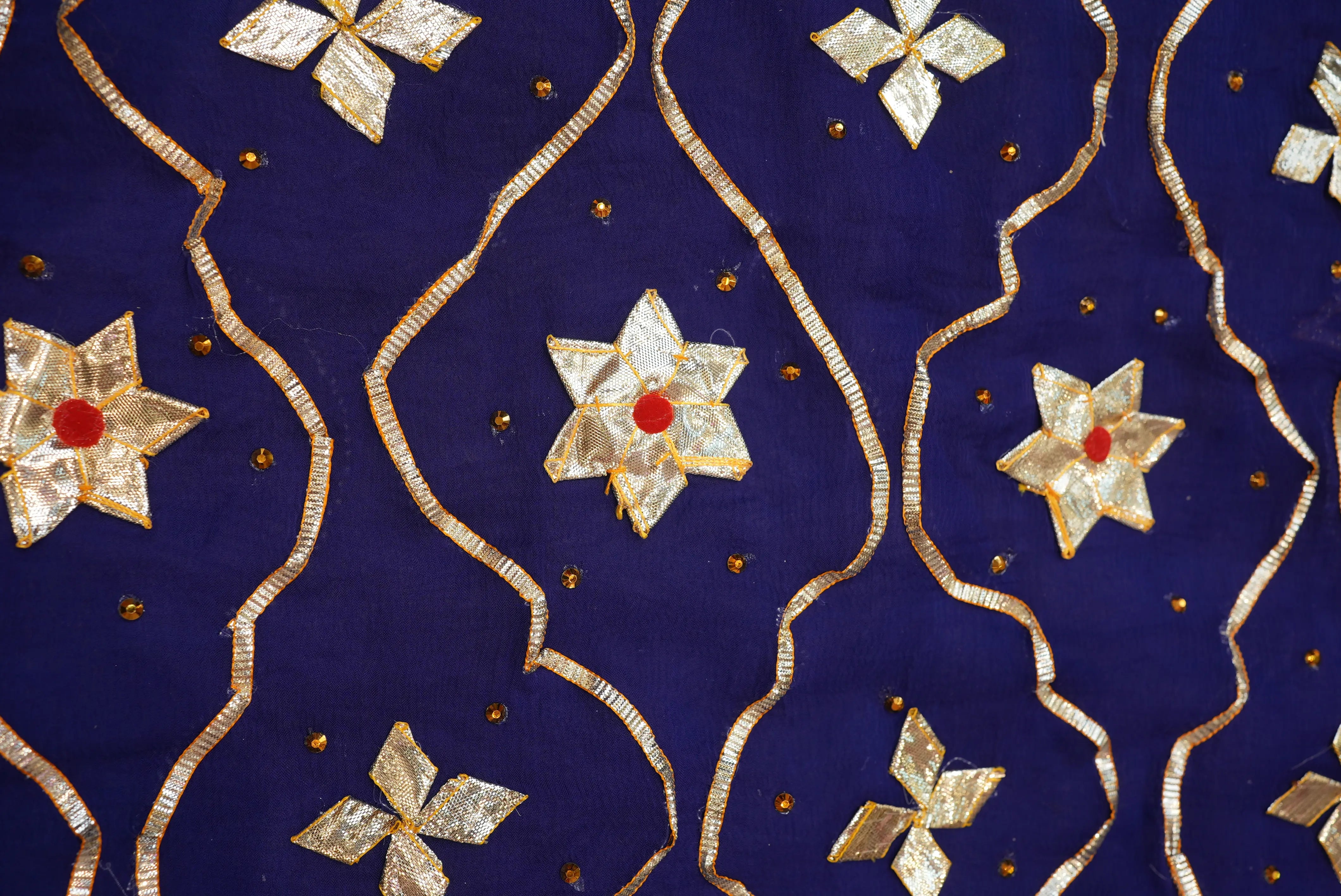Neelgiri Chiffon Saree with Rajasthani Kachi Gota Patti & Aangi Blouse