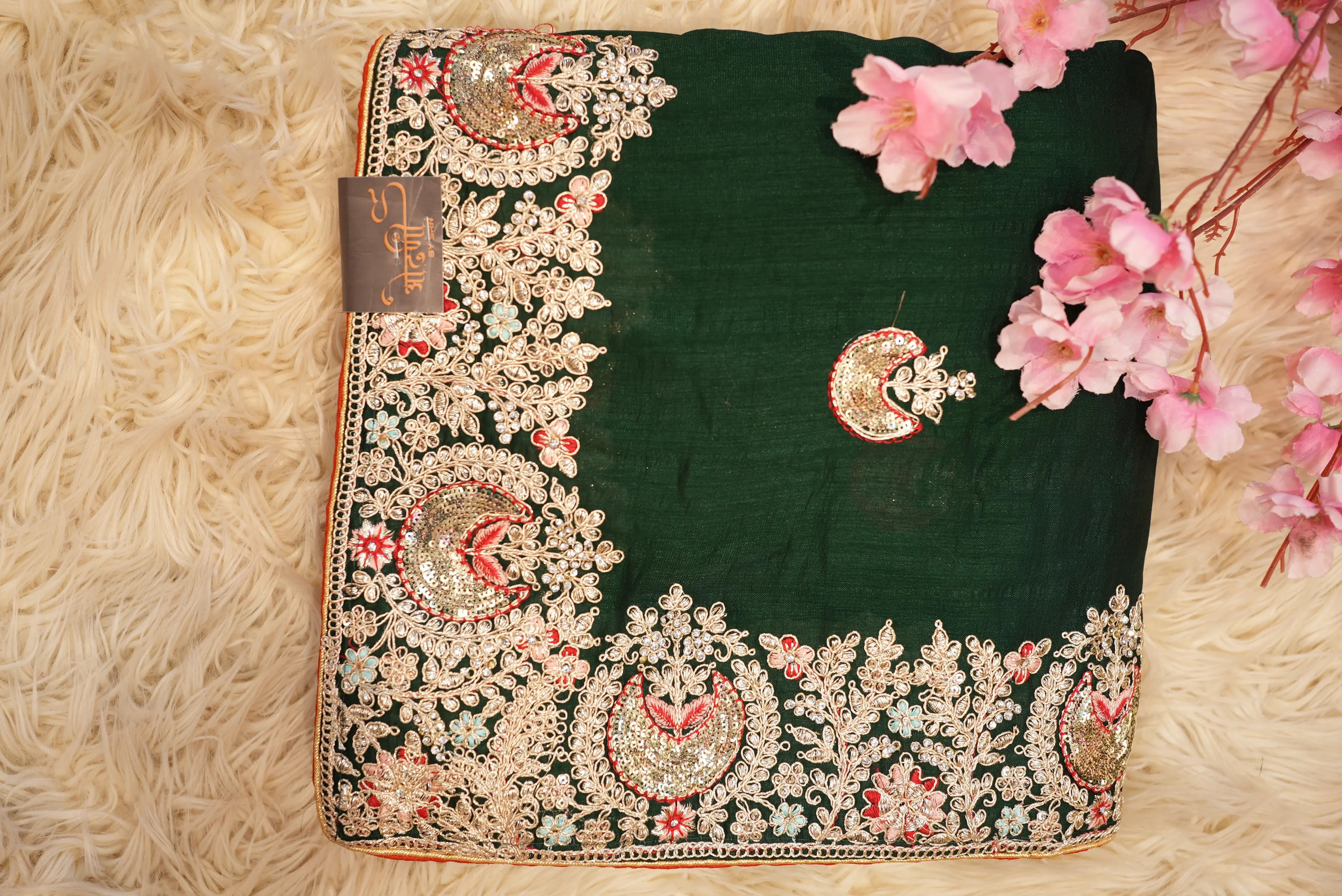 Satin Silk Saree with Ajrakh Print & Tassels (With Blouse)