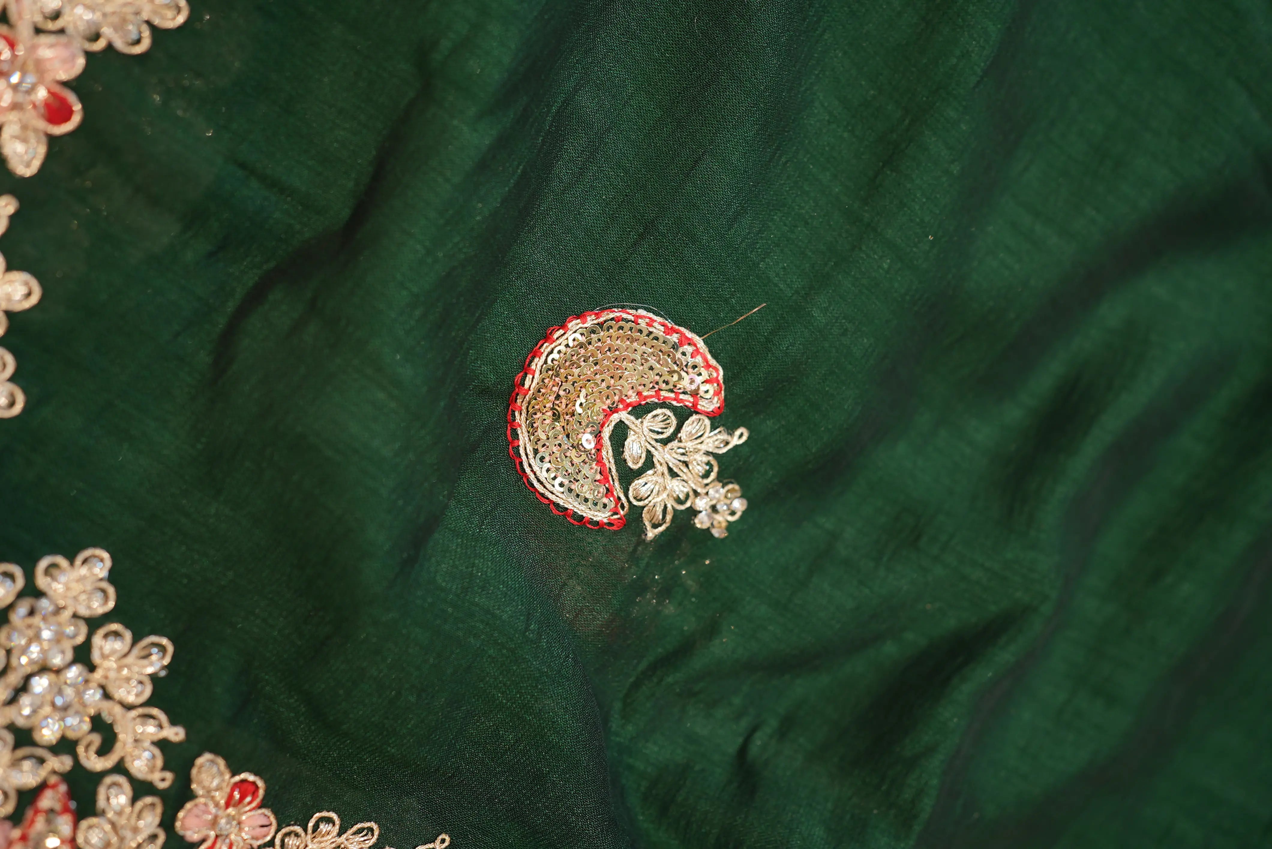Satin Silk Saree with Ajrakh Print & Tassels (With Blouse)