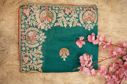 BRIDAL SAREE WITH HEAVY BORDER SEQUENCE ,EMBROIDERY AND DORI WORK (6.15 MTR CUT ) (WITH BLOUSE)  ##SR0216