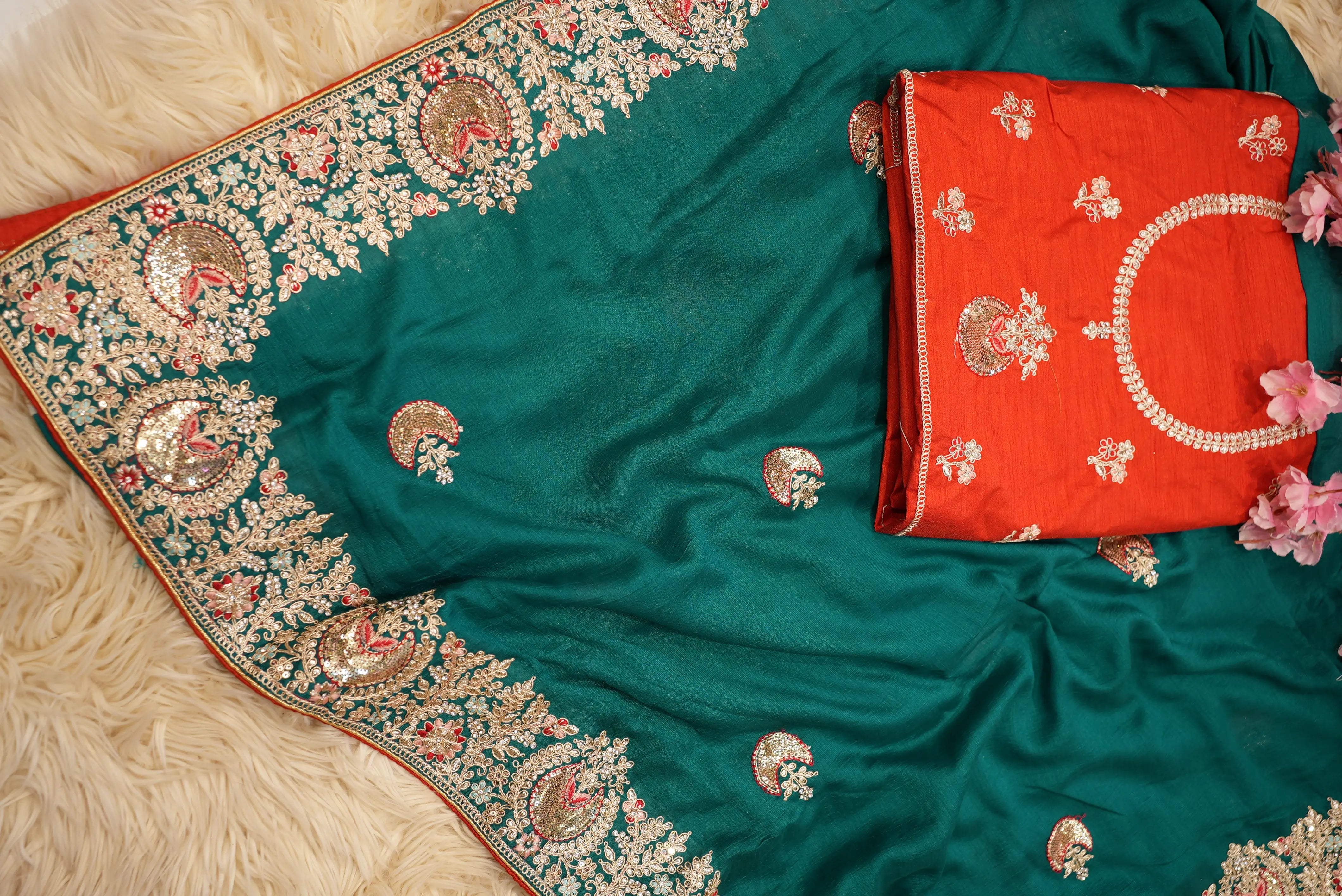 Satin Silk Saree with Ajrakh Print & Tassels (With Blouse)