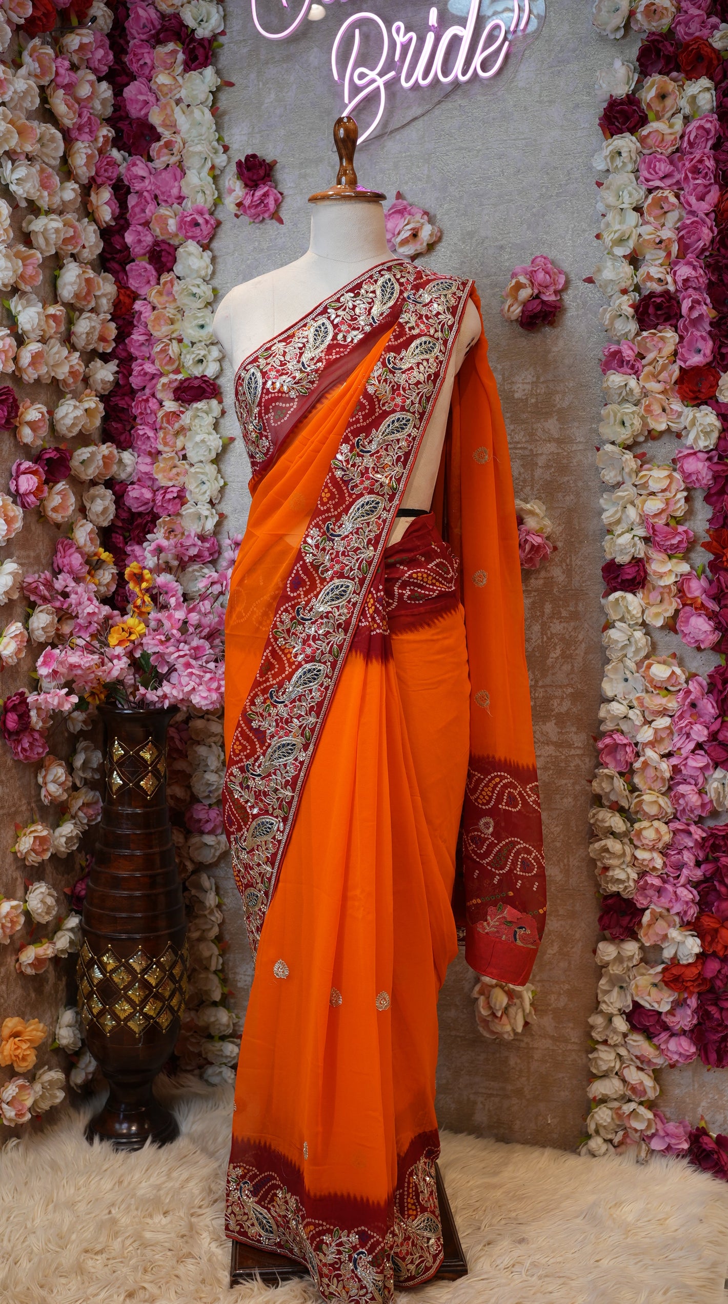 RAJASTHANI TRADITIONAL PILA CHUNRI SAREE WITH GOTA PATTI HANDWROK (WITH BLOUSE)  ##SR0298