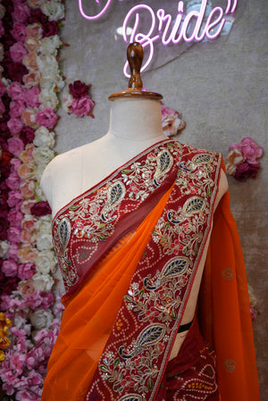 RAJASTHANI TRADITIONAL PILA CHUNRI SAREE WITH GOTA PATTI HANDWROK (WITH BLOUSE)  ##SR0298