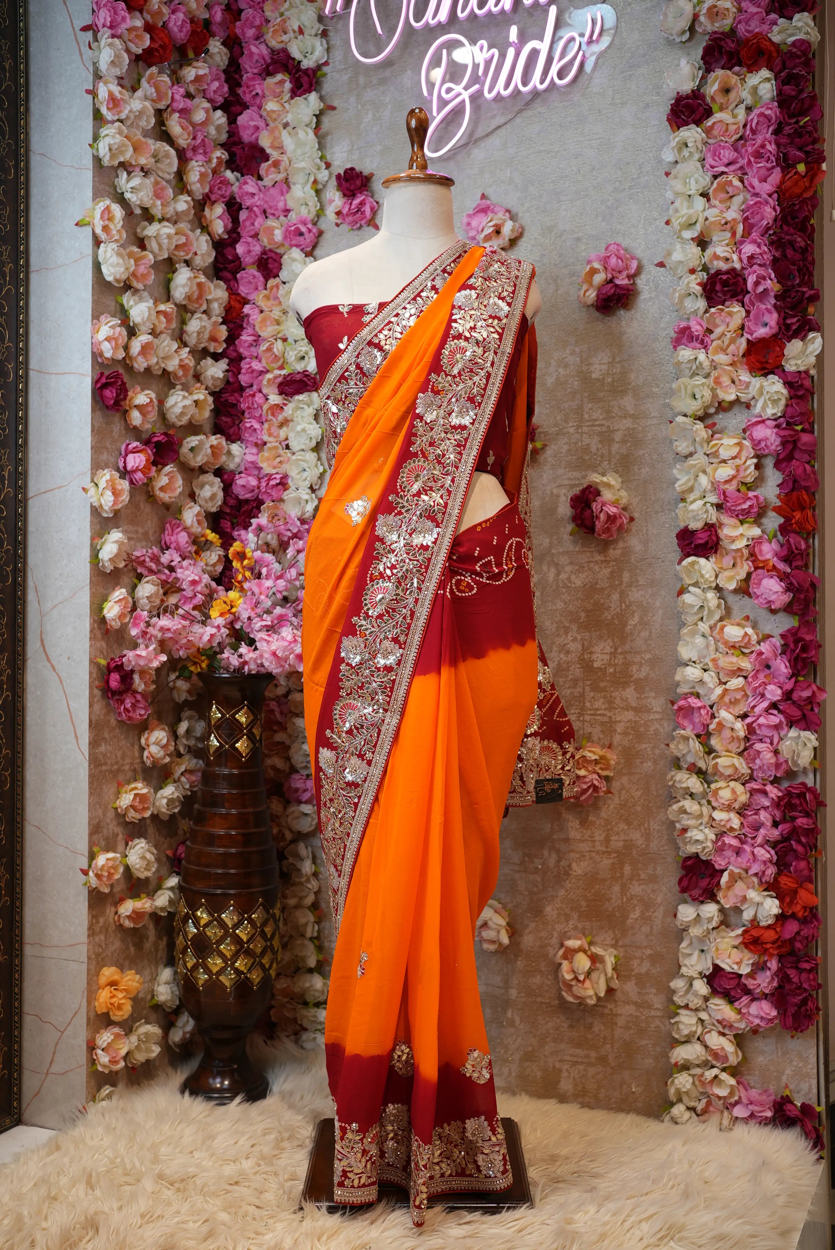Rajasthani Traditional Pila Chunri Saree with Sequence Work (With Blouse)