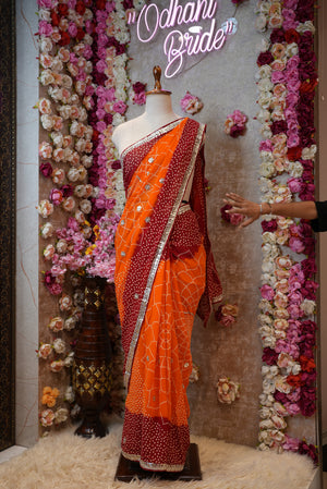 RAJASTHANI TRADITIONAL PILA SAREE WITH GOTA PATTI HANDWORK (WITH BLOUSE) ##SR0306