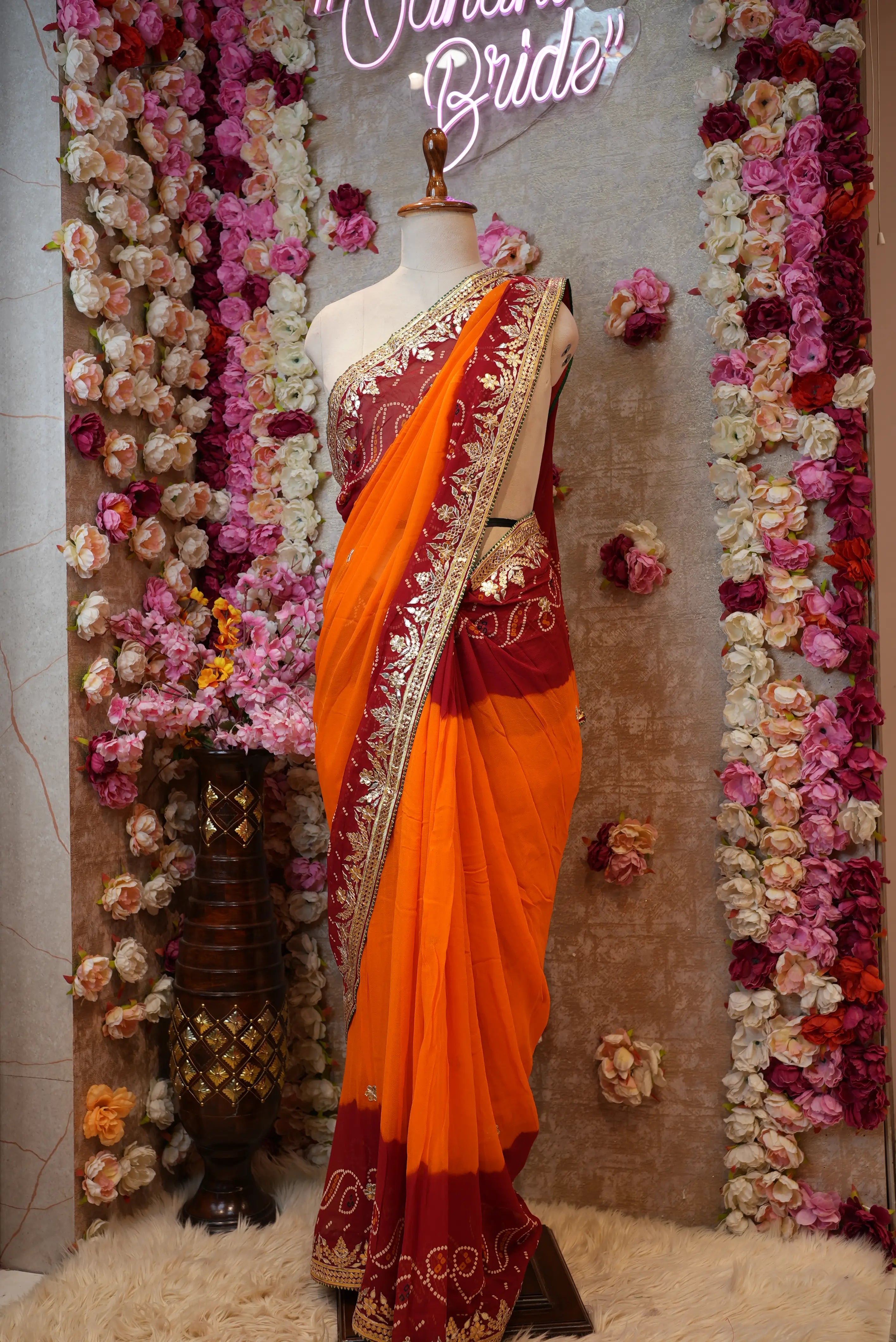 Rajasthani Traditional Pila Saree with Gota Patti Handwork (With Blouse)
