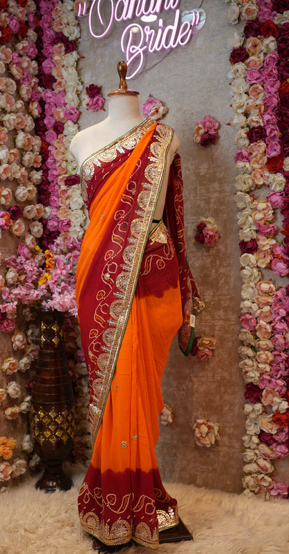 RAJASTHANI TRADITIONAL PILA SAREE WITH GOTA PATTI HANDWORK (WITH BLOUSE) ##SR0313