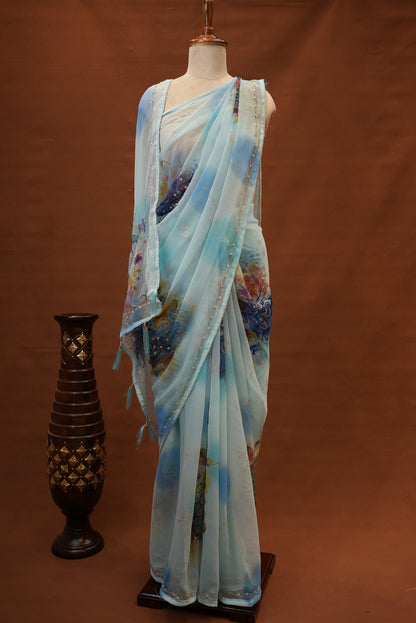 HANDWORK SAREE WITH PEACOCK DESIGN (WITH BLOUSE ) (6.15MTR CUT) ##SR0222