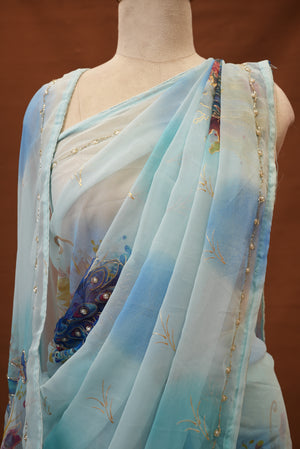 HANDWORK SAREE WITH PEACOCK DESIGN (WITH BLOUSE ) (6.15MTR CUT) ##SR0222