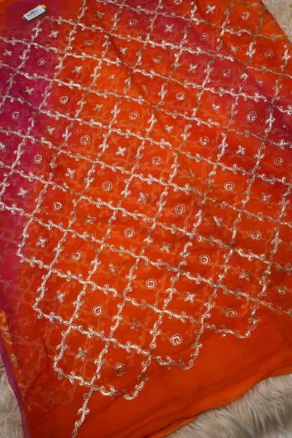 MULTI SHADE DARBARI SAREE WITH AARI TARI JAAL PATTERN ON GEORGETTE FABRIC (WITHOUT BLOUSE)   ##SR462