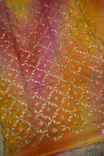 MULTI SHADE DARBARI SAREE WITH AARI TARI JAAL PATTERN ON GEORGETTE FABRIC (WITHOUT BLOUSE)   ##SR462