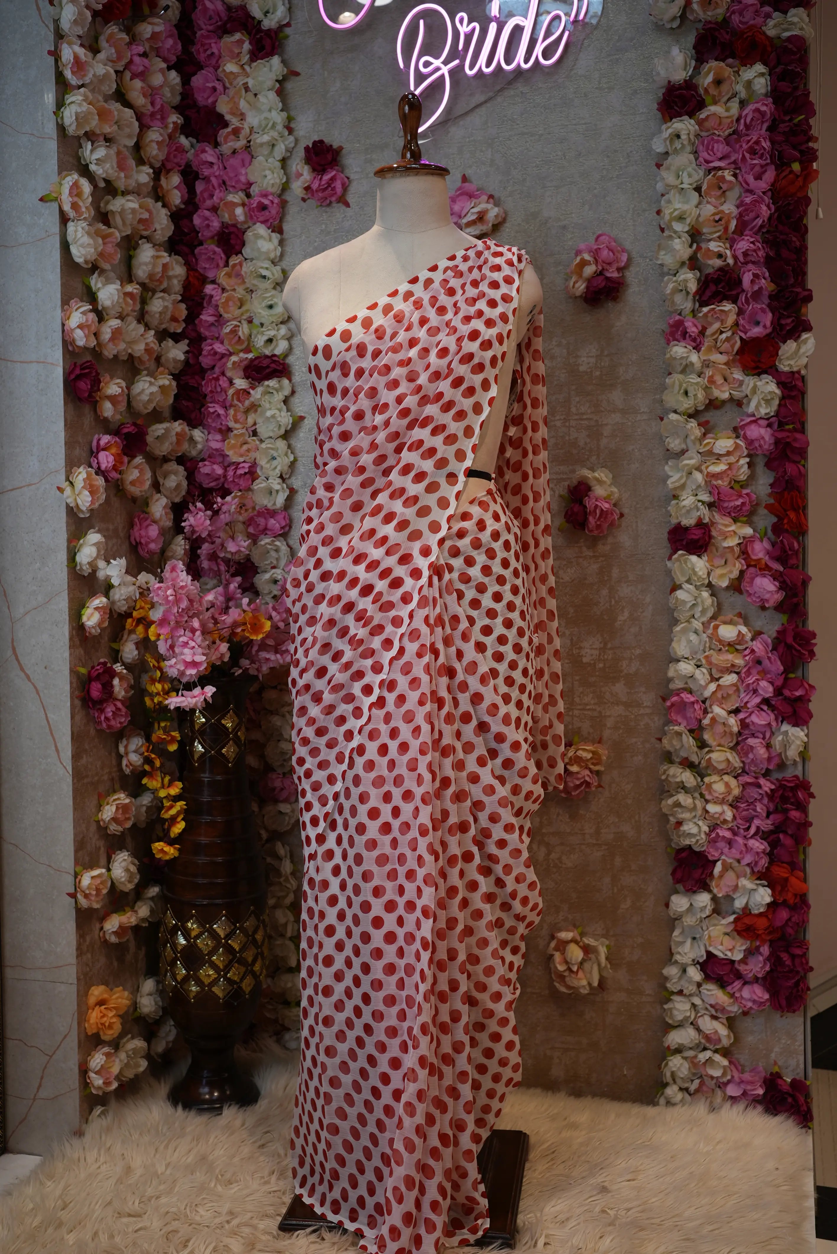 Retro Style Polka Dot Saree on Royal Chiffon Fabric