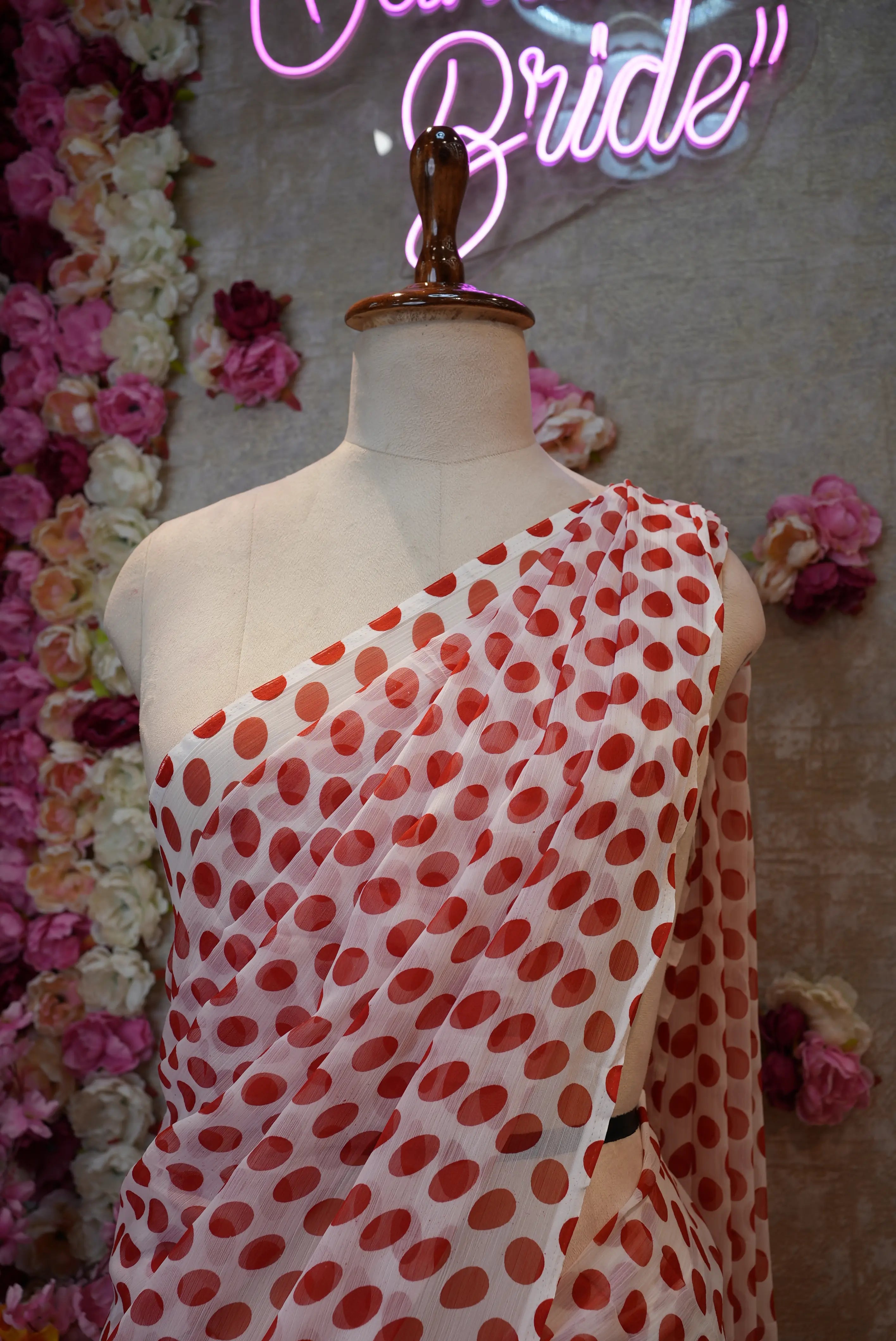 Retro Style Polka Dot Saree on Royal Chiffon Fabric