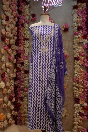PUREE COTTON 3-PIECE LEHRIYA SUIT (UNSTITCHED) ##SF040