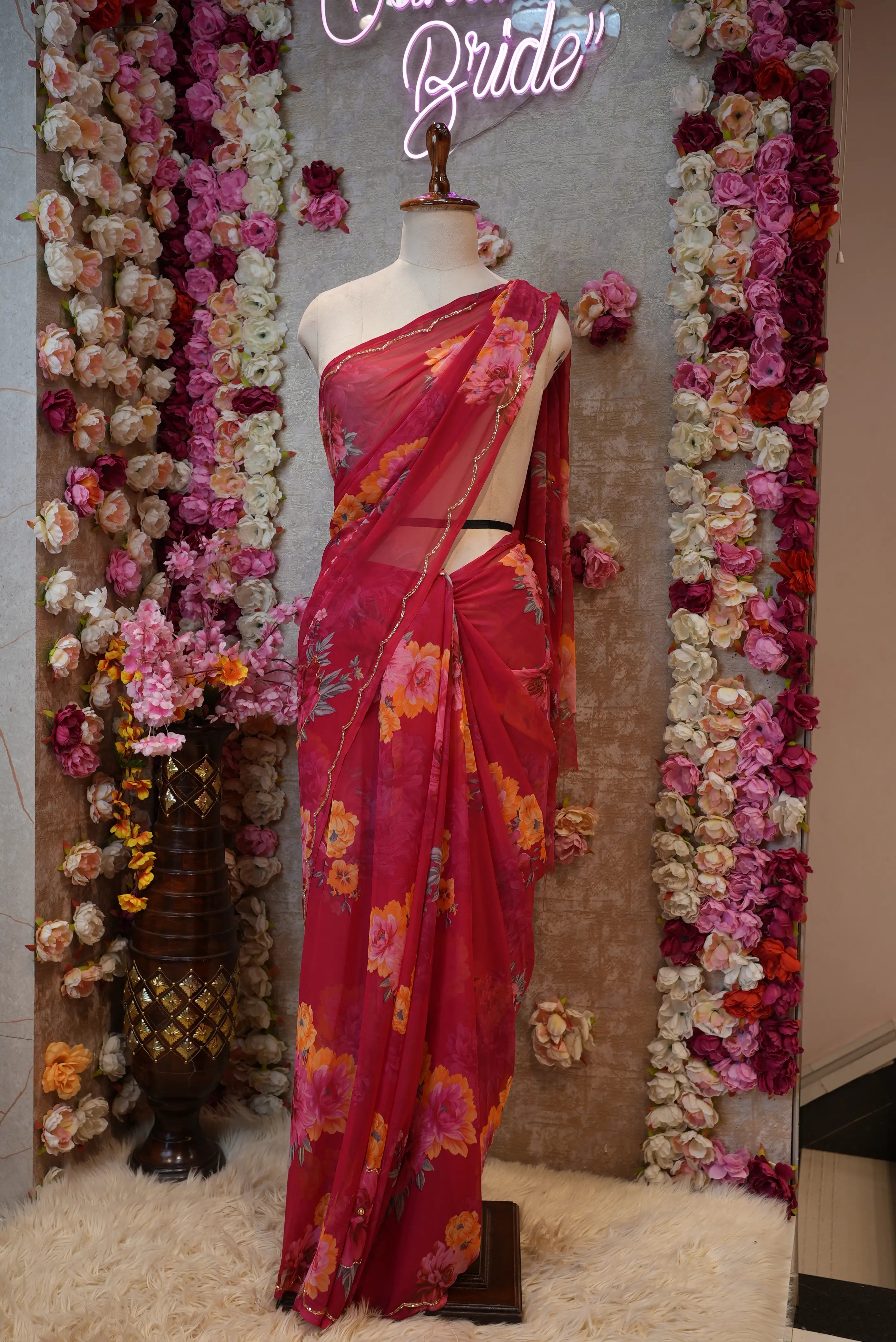 Flower Print Georgette Saree with Cutdana Work
