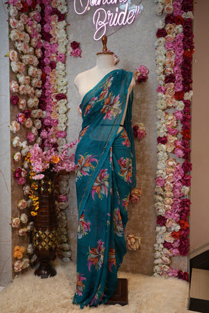 FLOWER PRINT SAREE WITH CUTDANA WORK (WITHOUT  BLOUSE)   ##SR471
