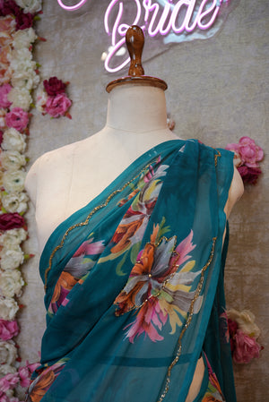 FLOWER PRINT SAREE WITH CUTDANA WORK (WITHOUT  BLOUSE)   ##SR471