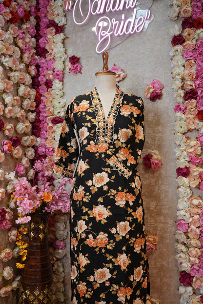 COTTON RAYON FABRIC 2-PIECE CO-ORD SET WITH FLOWER PRINT IN BASE BLACK COLOUR  ##SP111