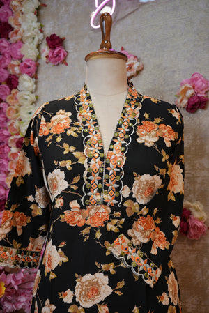 COTTON RAYON FABRIC 2-PIECE CO-ORD SET WITH FLOWER PRINT IN BASE BLACK COLOUR  ##SP111