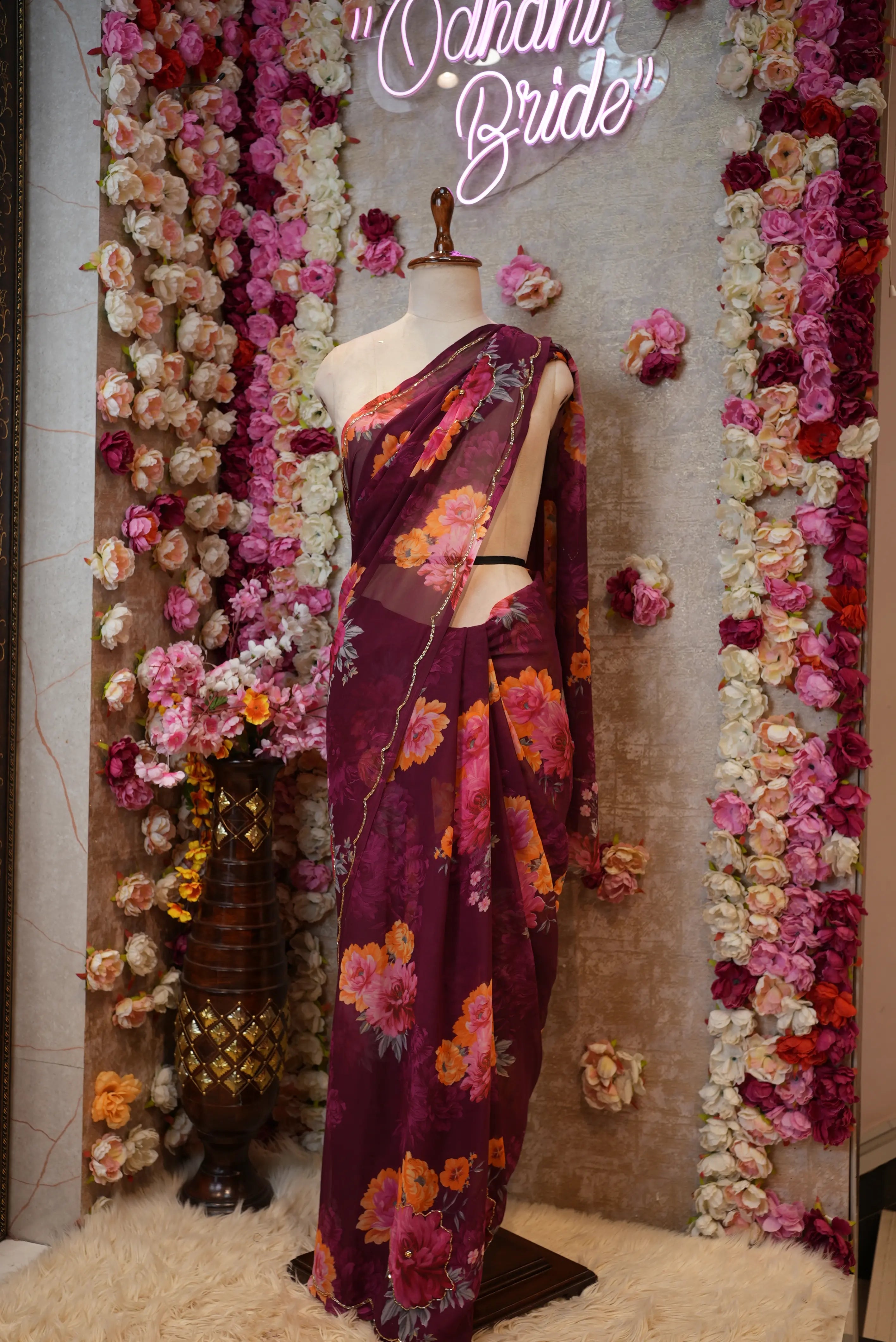 Flower Print Georgette Saree with Cutdana Work