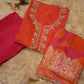 PURE CHANDERI FABRIC LEHERIYA 3-PIECE EMBROIDERY HANDWORK SUIT (UNSTITCHED)  ##SF042