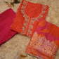 PURE CHANDERI FABRIC LEHERIYA 3-PIECE EMBROIDERY HANDWORK SUIT (UNSTITCHED)  ##SF042
