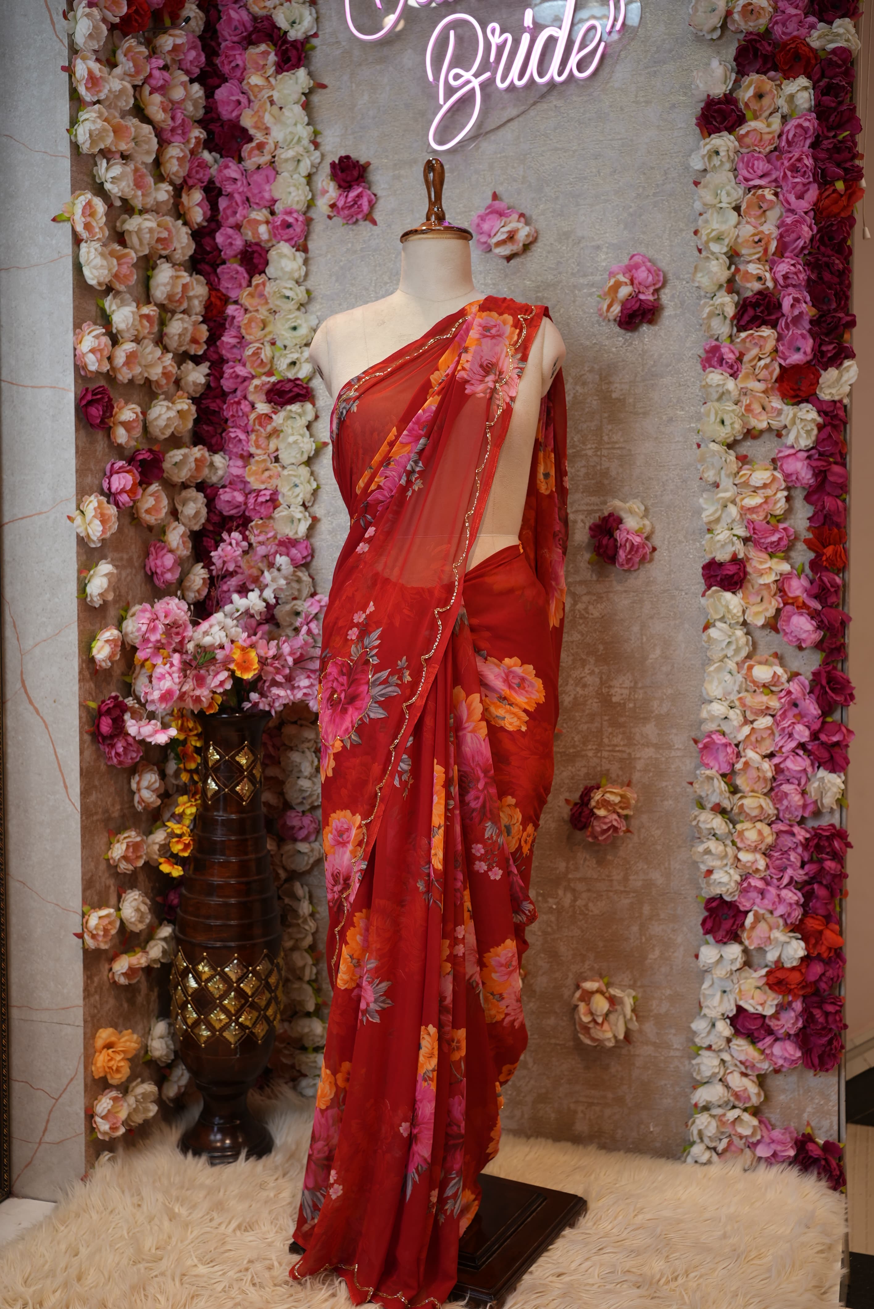 Flower Print Georgette Saree with Cutdana Work