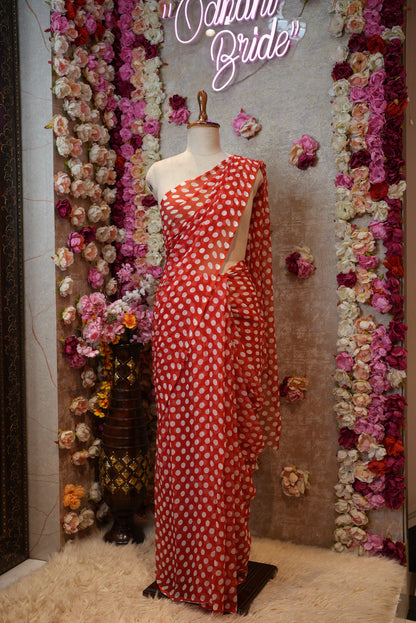 RETRO STYLE POLKA DOT'S SAREE ON ROYAL CHIFFON FABRIC (WITHOUT BLOUSE)   ##SR469