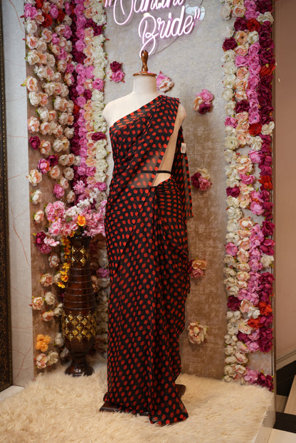 RETRO STYLE POLKA DOT'S SAREE ON ROYAL CHIFFON FABRIC (WITHOUT BLOUSE)   ##SR469