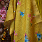 MUSTARD YELLOW FLORAL EMBRROIDERED ANARKALI  SUIT ON MASLIN FABRIC WITH HAND-PAINTED DUPATTA ##SP112