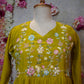 MUSTARD YELLOW FLORAL EMBRROIDERED ANARKALI  SUIT ON MASLIN FABRIC WITH HAND-PAINTED DUPATTA ##SP112