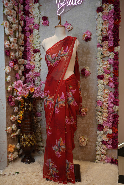 FLOWER PRINT SAREE WITH CUTDANA WORK (WITHOUT  BLOUSE)   ##SR471