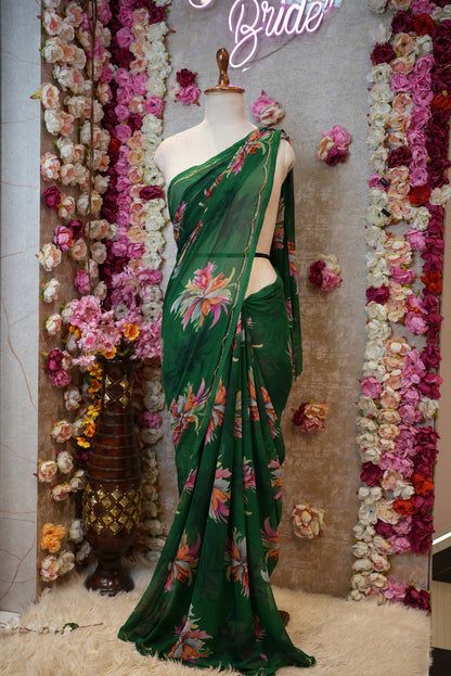 FLOWER PRINT SAREE WITH CUTDANA WORK (WITHOUT  BLOUSE)   ##SR471