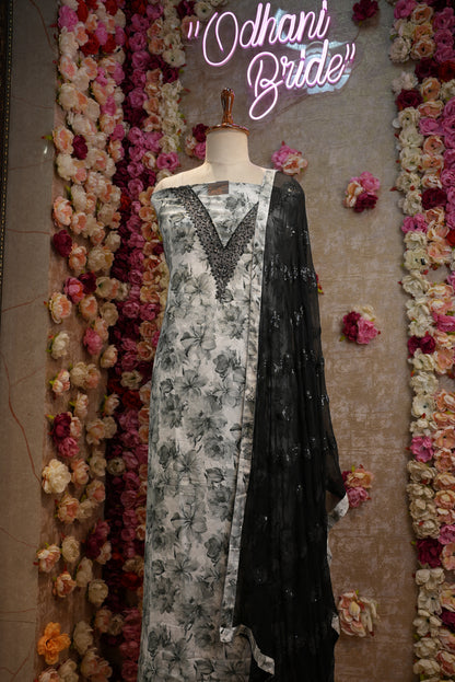PURE MASLIN FABRIC SUIT WITH CUTDANA WORK (UNSTITCHED)   ##SF034