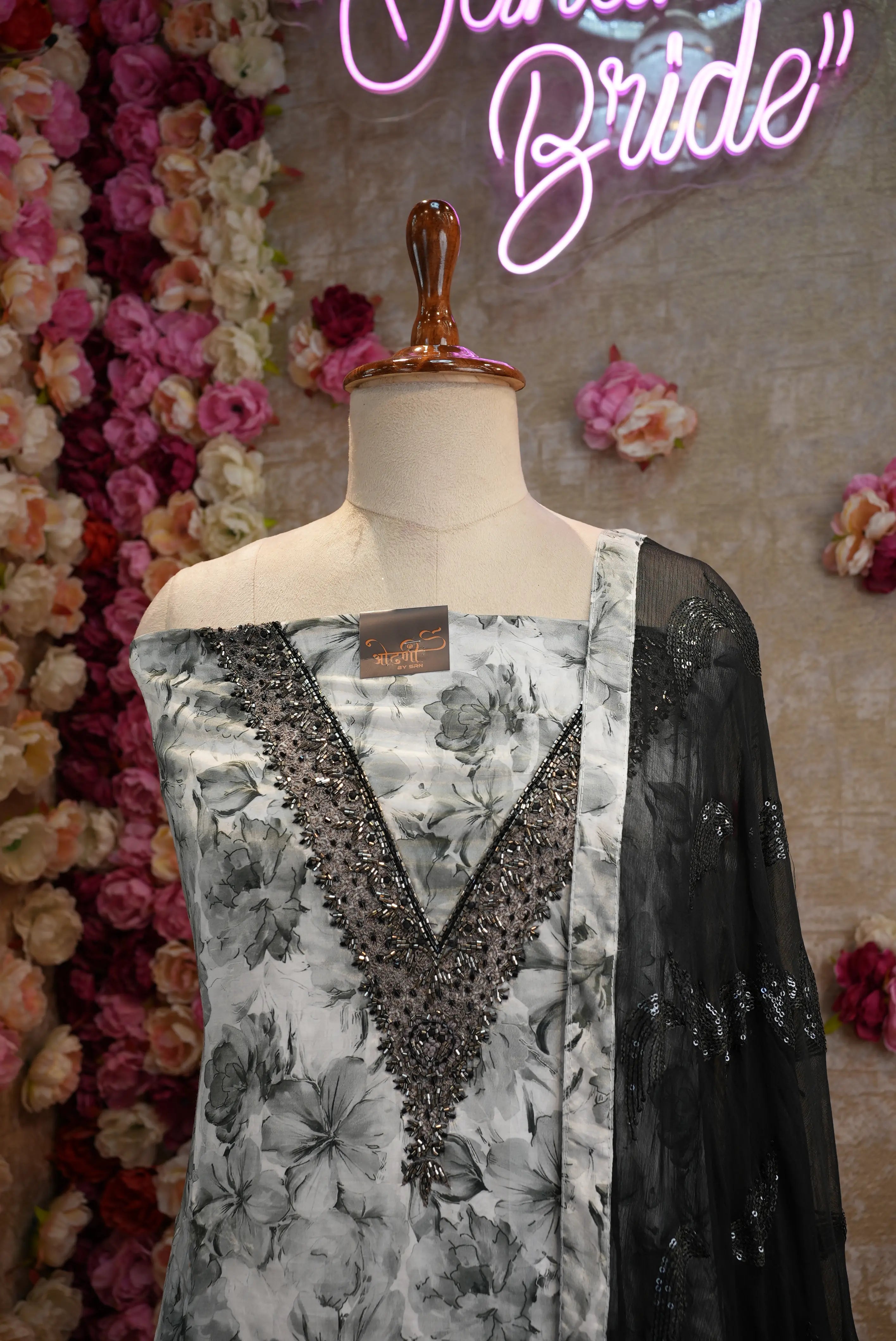 PURE MASLIN FABRIC SUIT WITH CUTDANA WORK (UNSTITCHED)