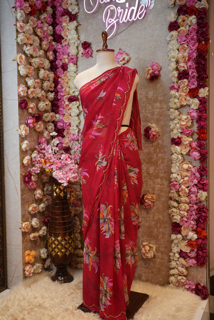 FLOWER PRINT SAREE WITH CUTDANA WORK (WITHOUT  BLOUSE)   ##SR471