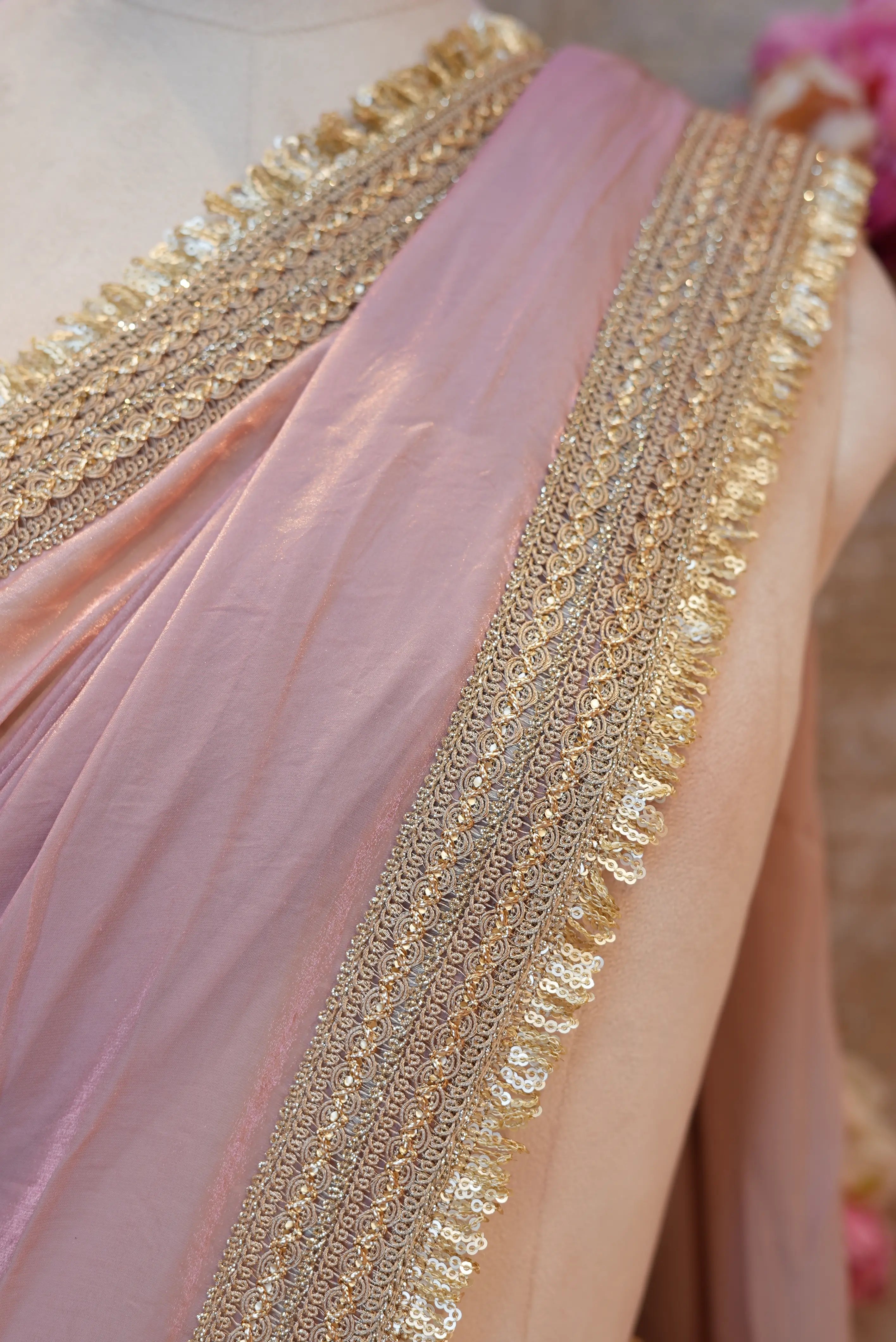 Metallic Tissue Saree with Hiramandi Lace & Heavy Embroidery Blouse