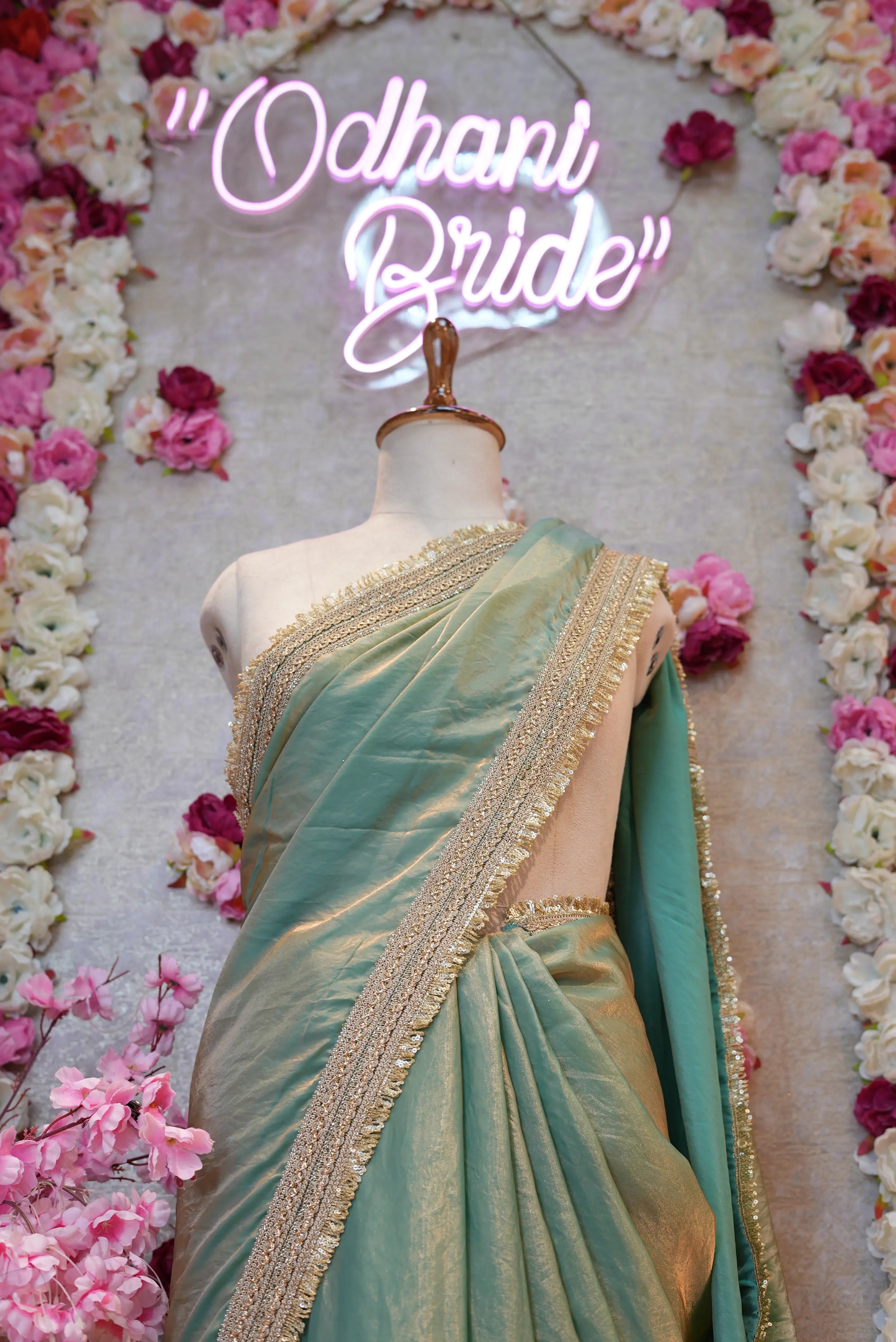 Metallic Tissue Saree with Hiramandi Lace & Heavy Embroidery Blouse