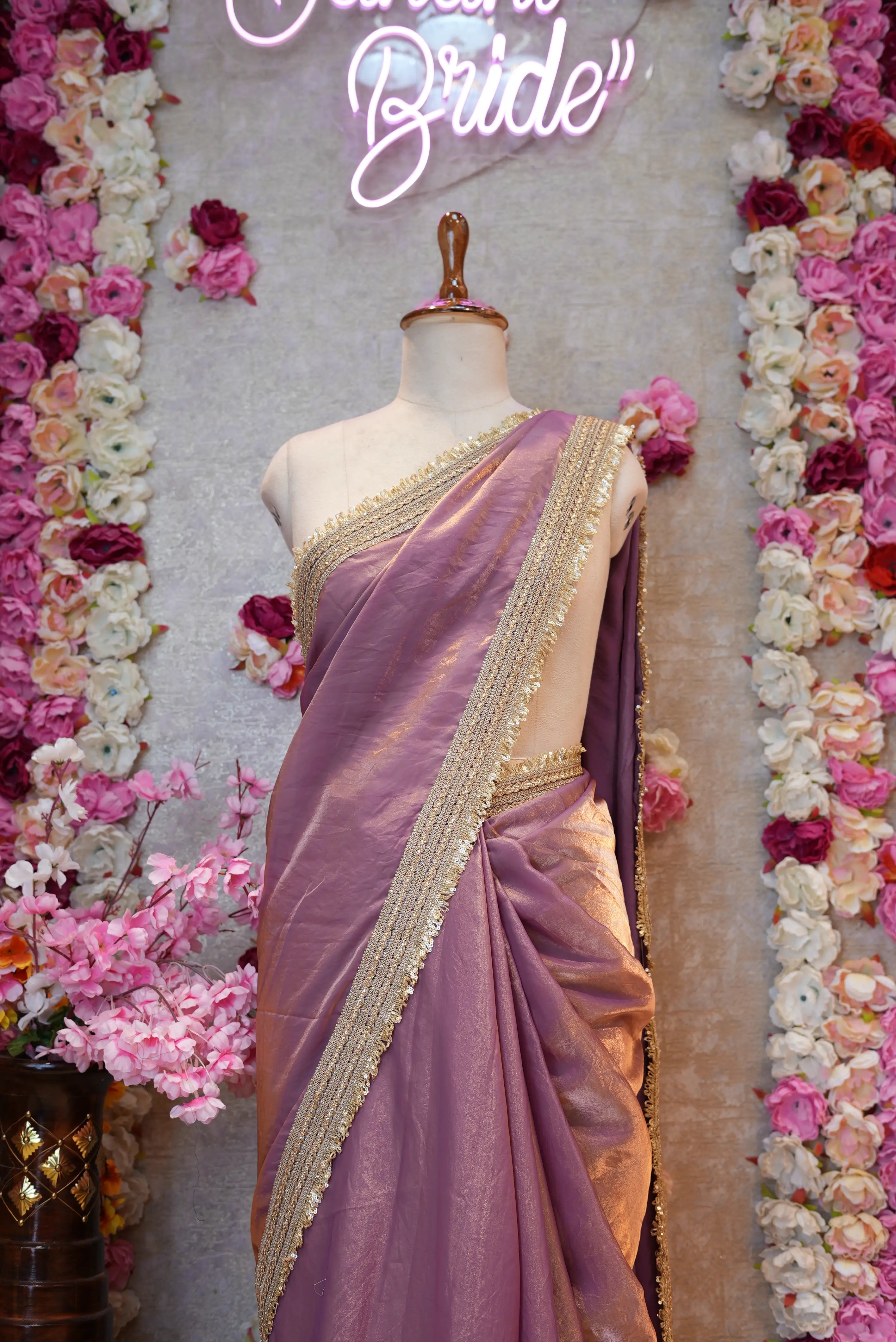 Metallic Tissue Saree with Hiramandi Lace & Heavy Embroidery Blouse