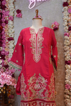 PAKISTHANI PATTERN 3-PIECE SUIT WITH EMBROIDERY WORK AND MASLIN FABIRC DUPATTA ##SP113