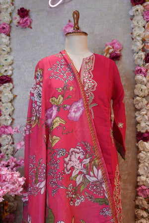 PAKISTHANI PATTERN 3-PIECE SUIT WITH EMBROIDERY WORK AND MASLIN FABIRC DUPATTA ##SP113
