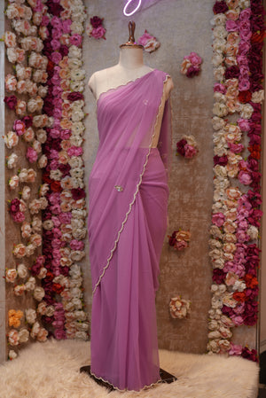 ELEGANT HANDCRAFTED SAREEA FOR FESTIVE SEASONS WITH CUTDANA & PEARL BORDER AND BUTTI PATTERN ON GEORGETTE FABRIC (WITH BLOUSE) ##SR476